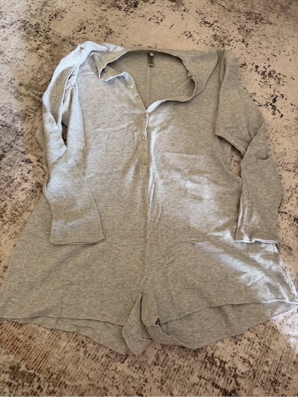 Skims Soft Grey Women's Ribbed Long-Sleeve Romper 3x fits xl and up